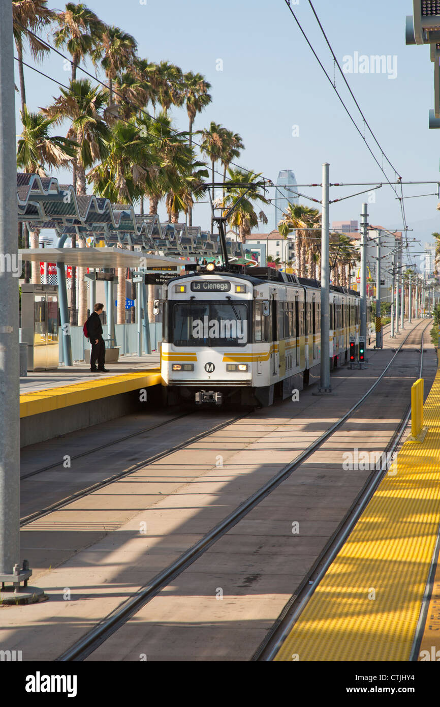 Los Angeles, California - A train on the Expo line of the Los Angeles Metro Rail system. Stock Photo