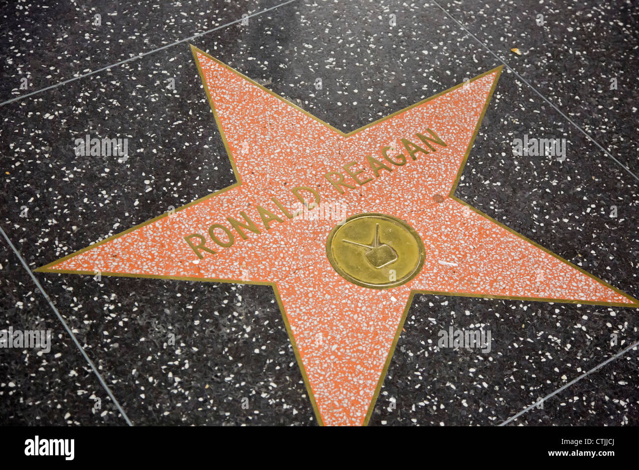 Los Angeles, California - Ronald Reagan's star in the Hollywood Walk of Fame. Stock Photo