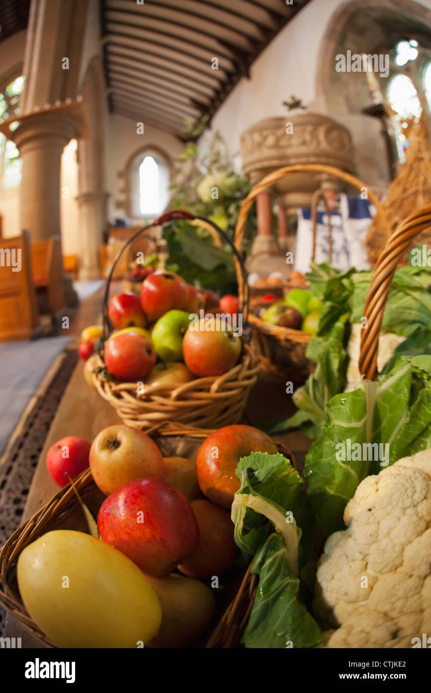 Fresh Food On Display On A Table For Harvest Festival; Kelso, Scottish Borders, Scotland Stock Photo