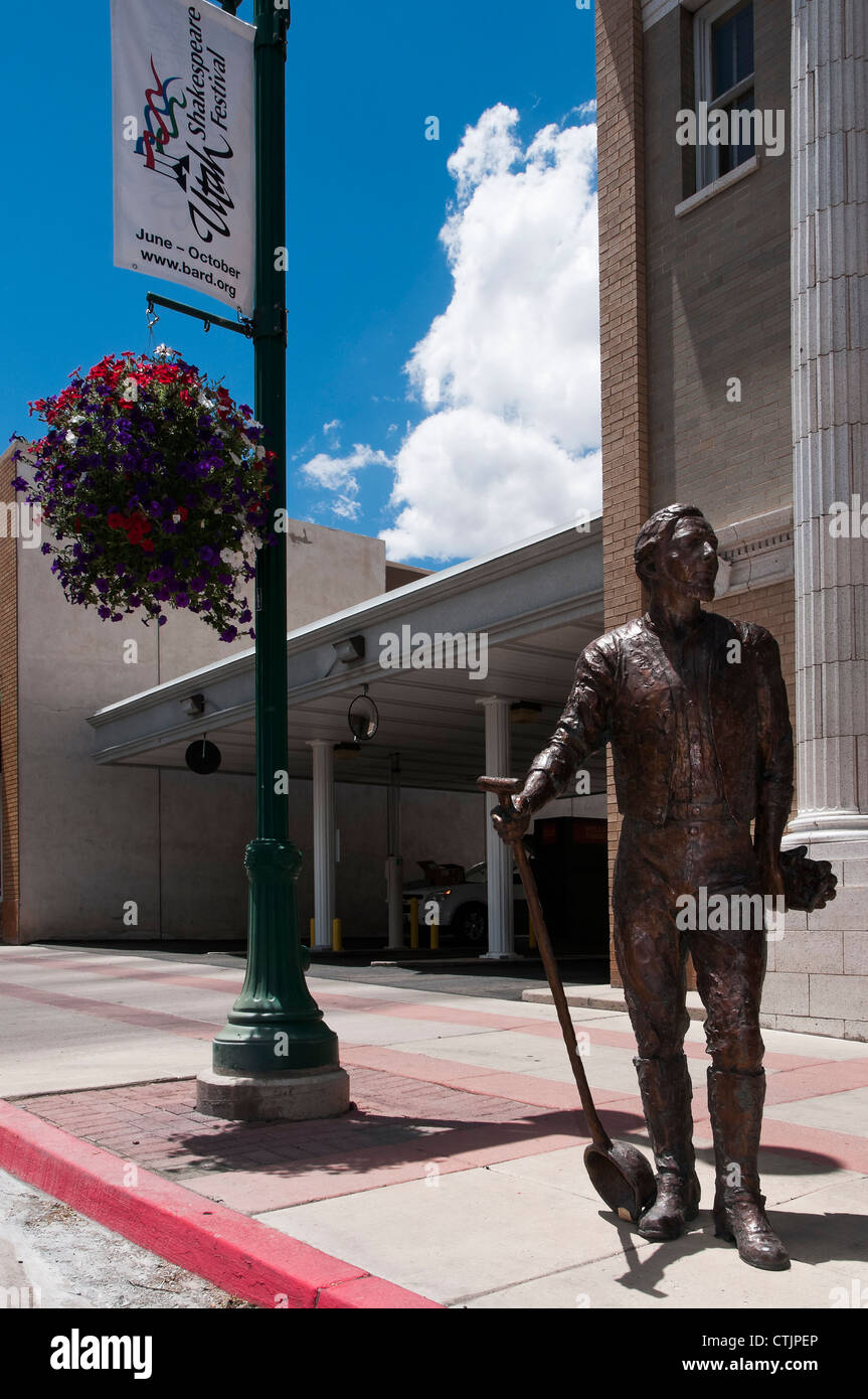 Iron Works Superintendent statue, Main Street, Cedar City, Utah Stock