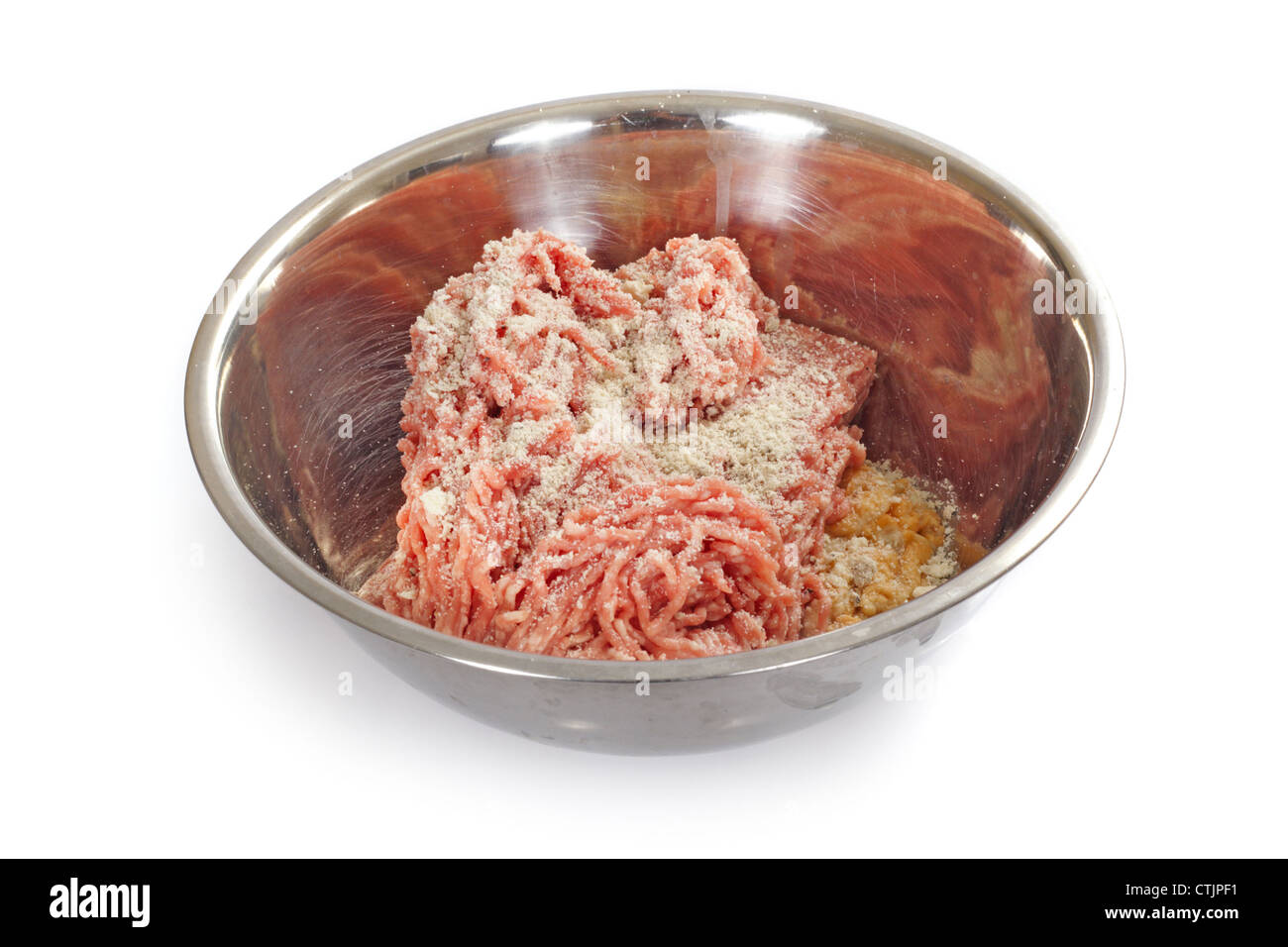 mince meat in bowl, photo on the white background Stock Photo