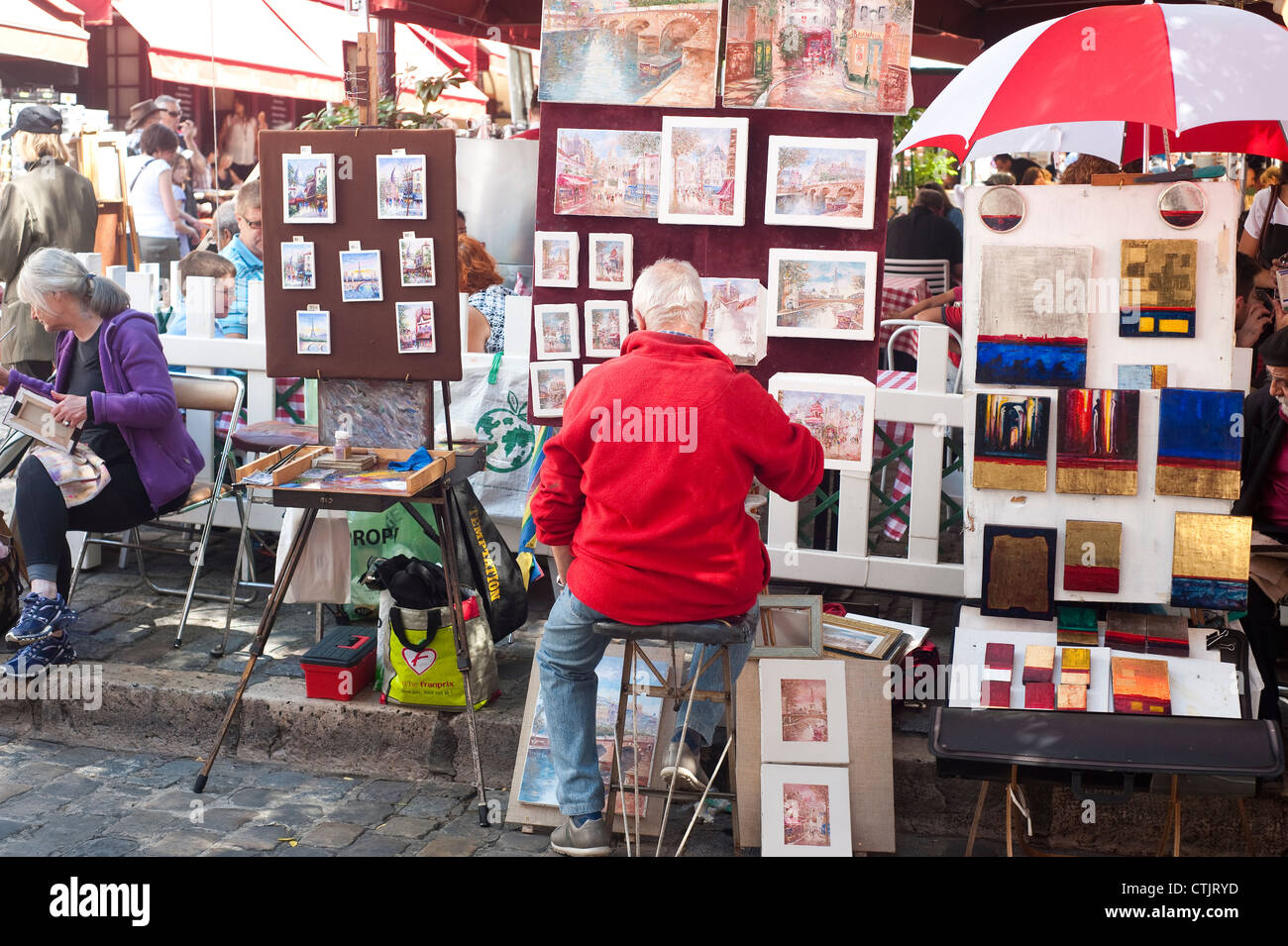 Paris France - Montmartre district painters Stock Photo
