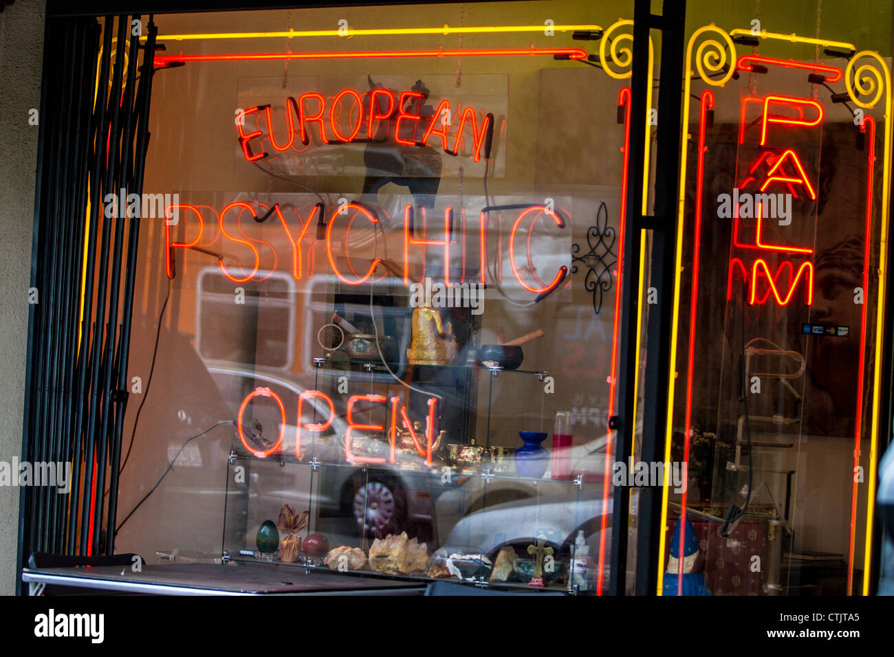 Store front of a Psychic on Fairfax ave in Los Angeles Calfornia Stock