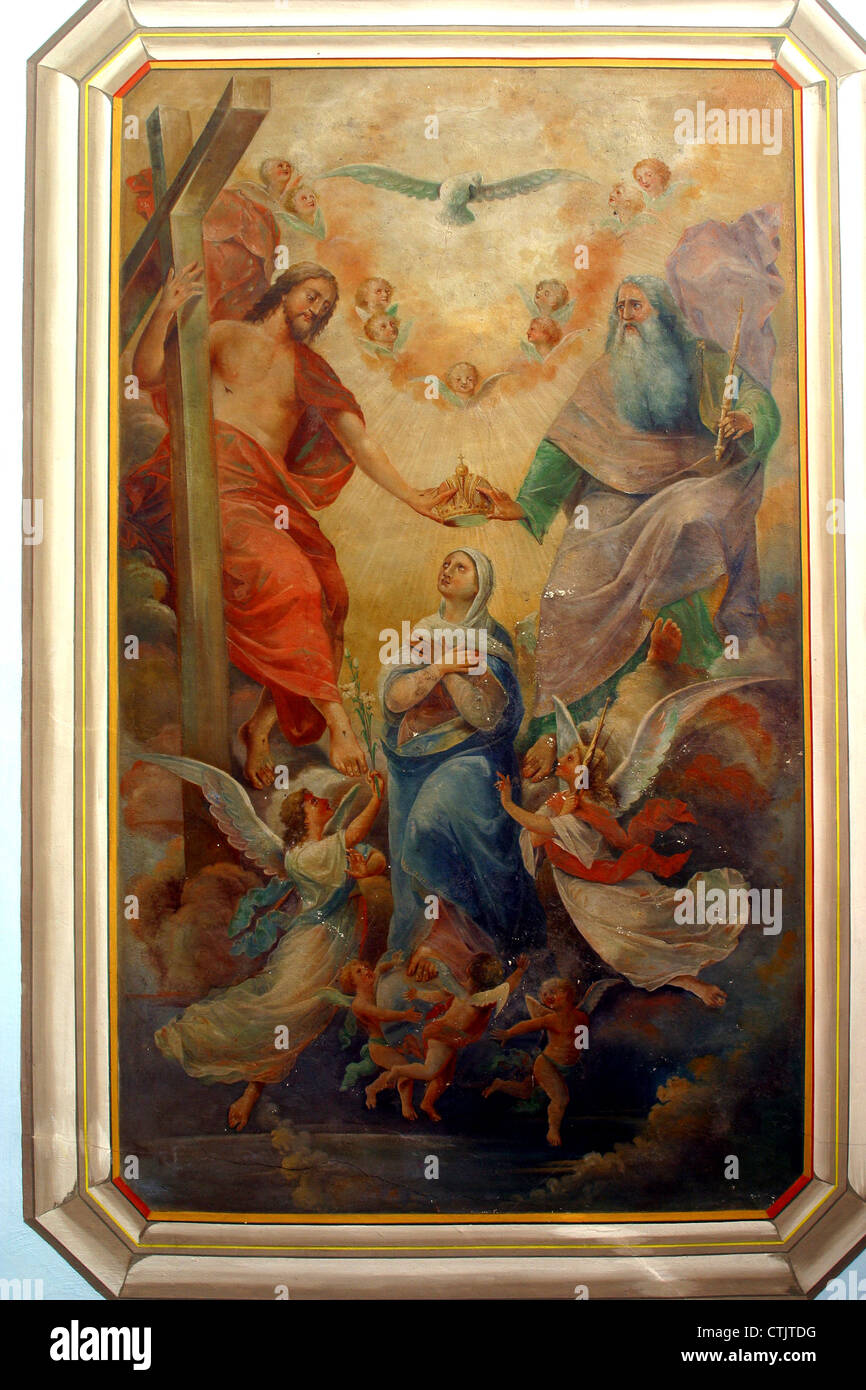 Coronation of Virgin Mary, painting at the church altar Stock Photo