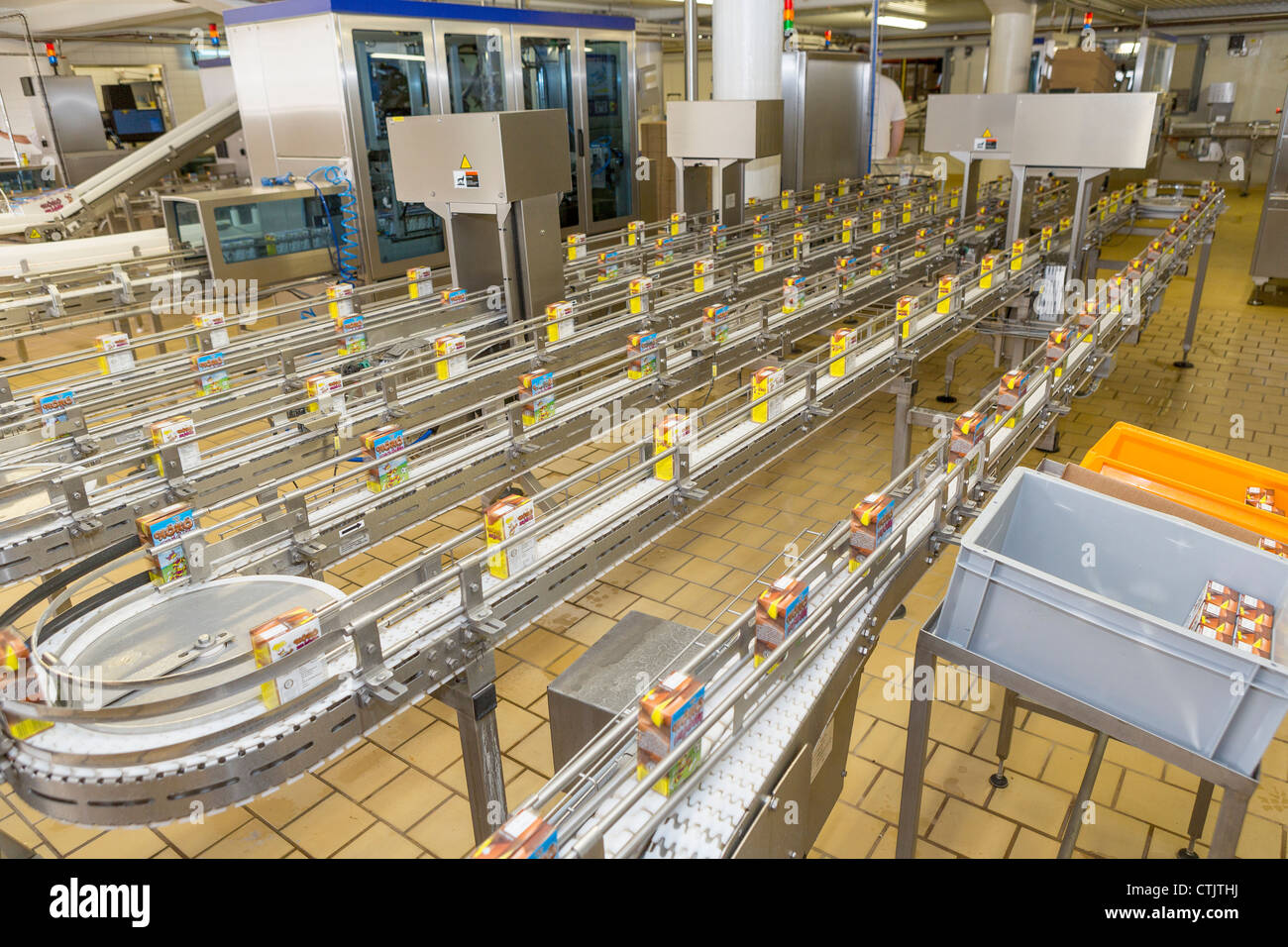 Dairy factory showing cartons of chocolate milk MS Dairies, Selfoss