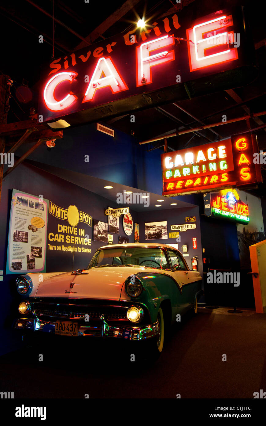 1950s car culture neon light display Museum of Vancouver permanent collection exhibit Stock Photo