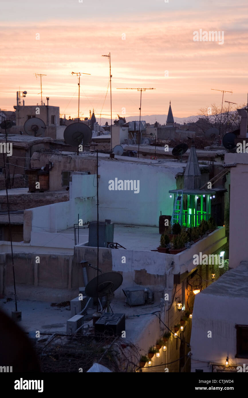 Rooftops at night in Damascus. Stock Photo