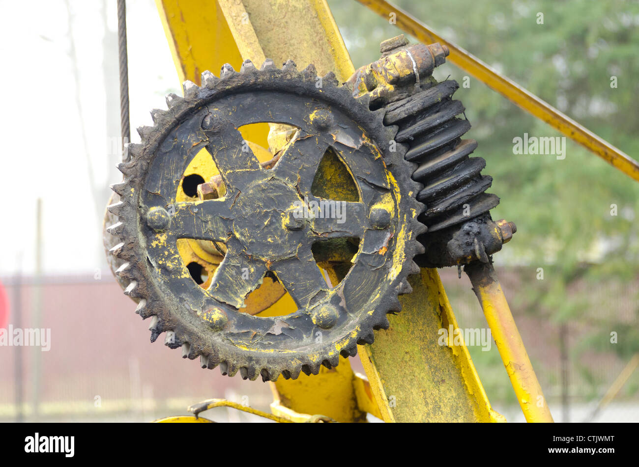 worm gear mechanism on a train crane assembly Stock Photo Alamy