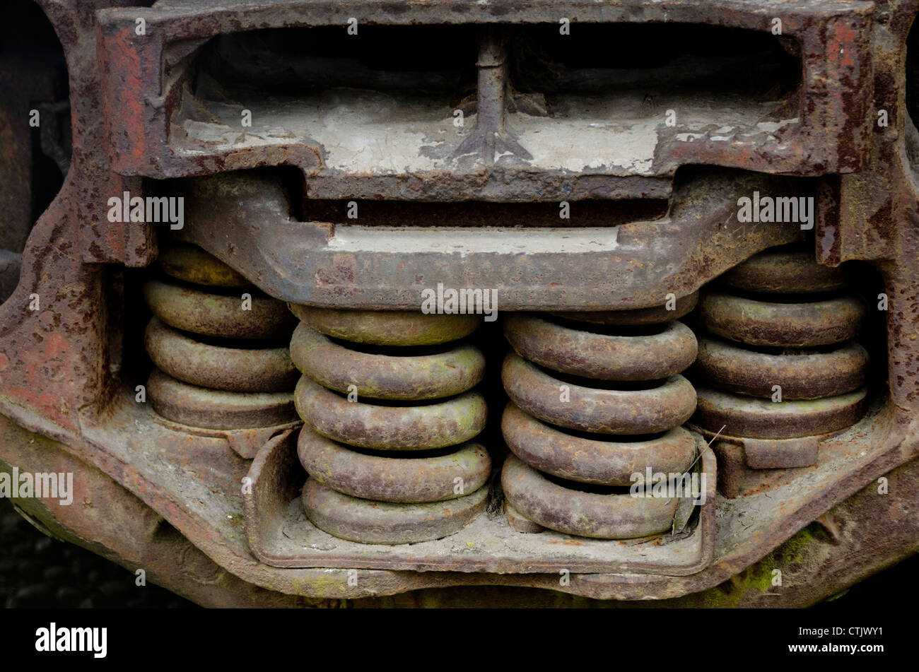 Huge suspension springs on a railroad train car Stock Photo Alamy