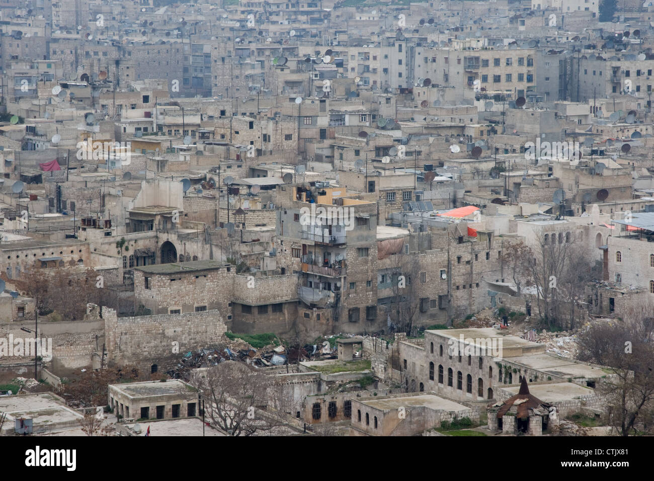 View of houses in the city of Aleppo, in Syria, from the Citadel Stock Photo