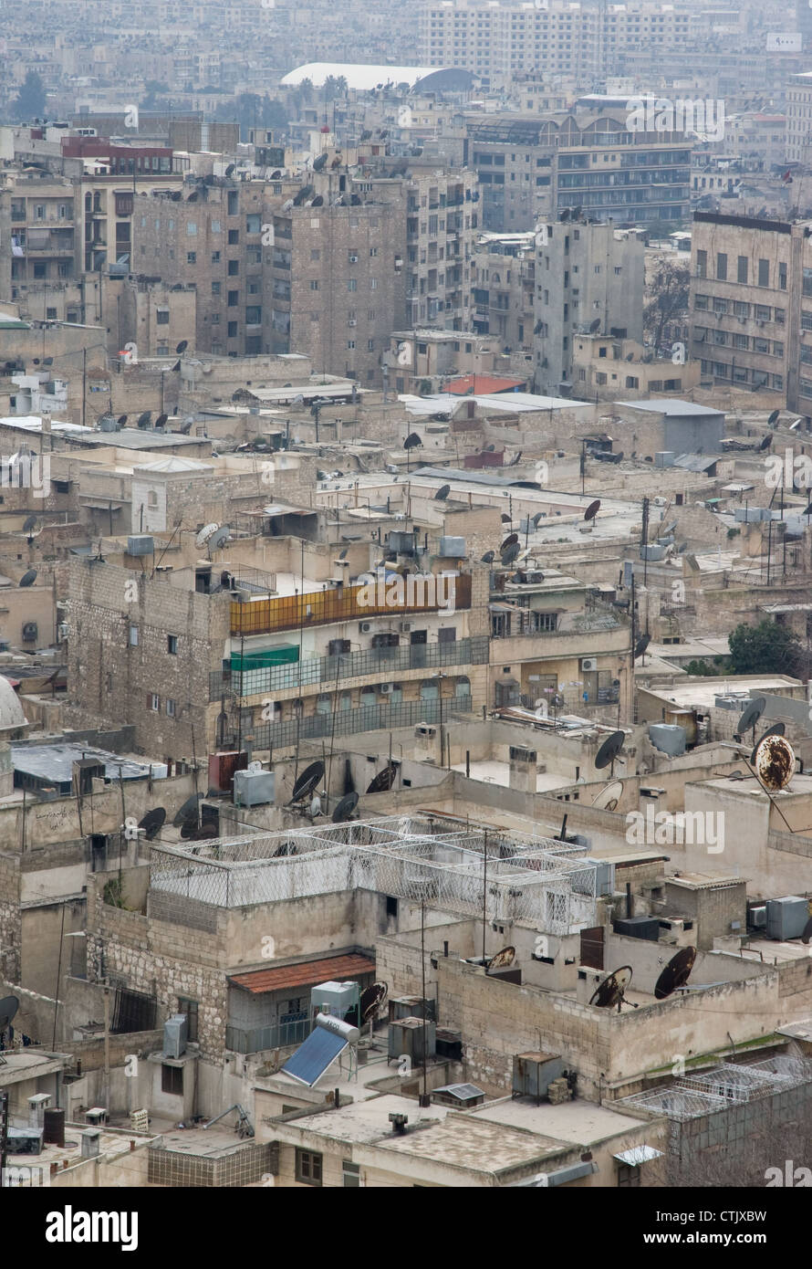 View of houses in the city of Aleppo, in Syria, from the Citadel Stock Photo
