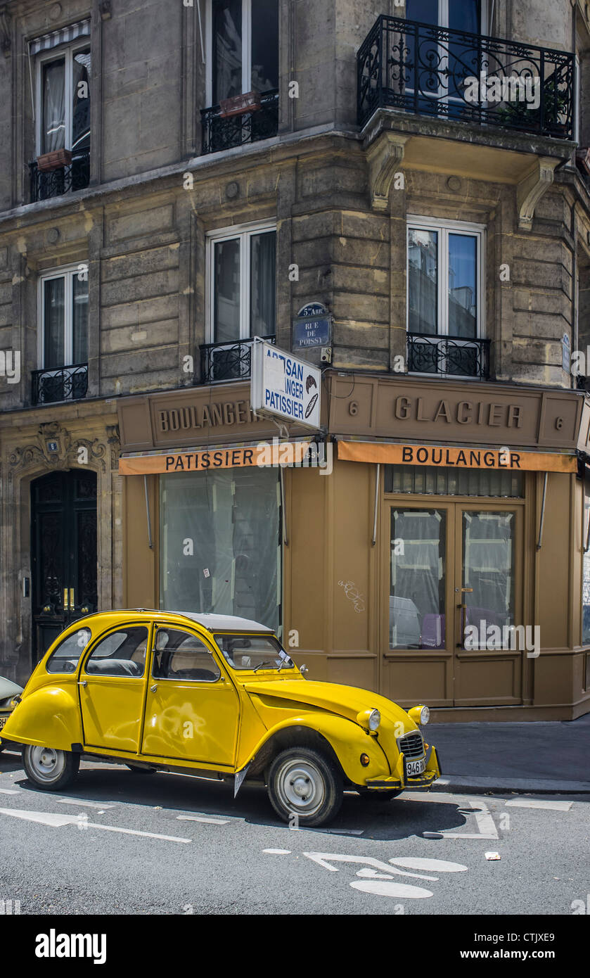 paris,france.typical french car citreoen 2cv in street. Stock Photo