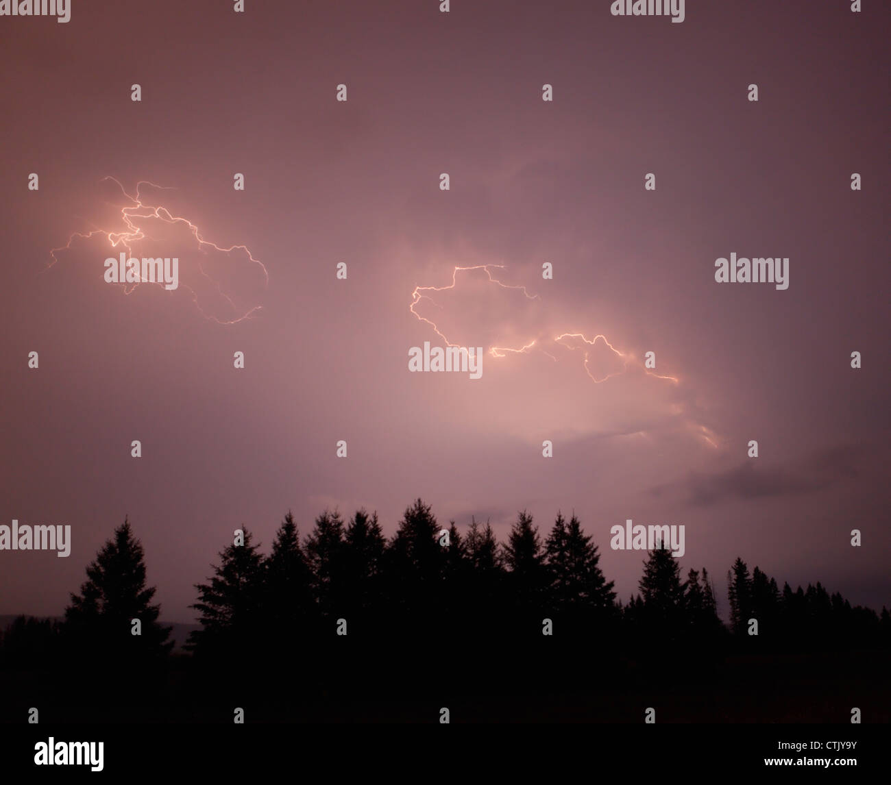 Lightning Strikes In The Sky; Thunder Bay, Ontario, Canada Stock Photo