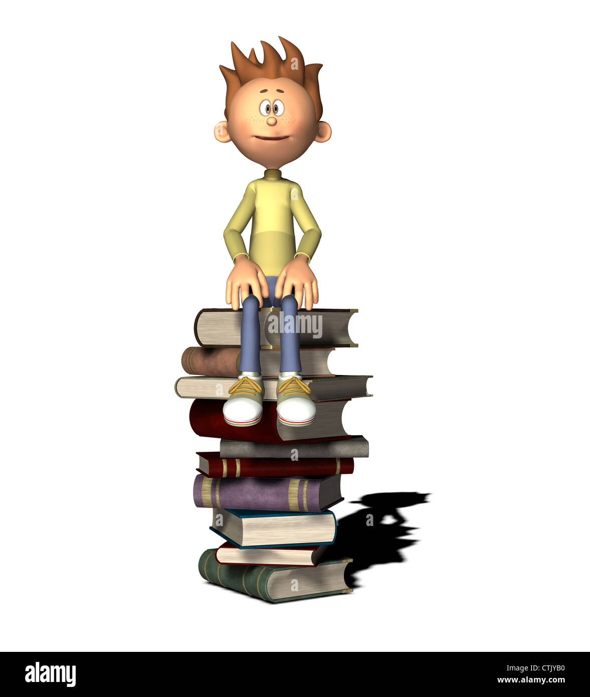 cartoon figure boy with books Stock Photo