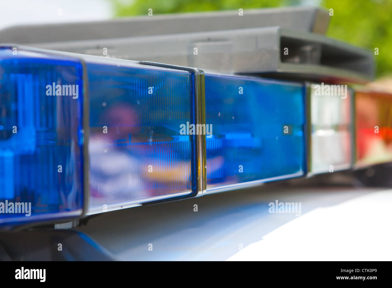 Blue and red police roof bar lights Stock Photo