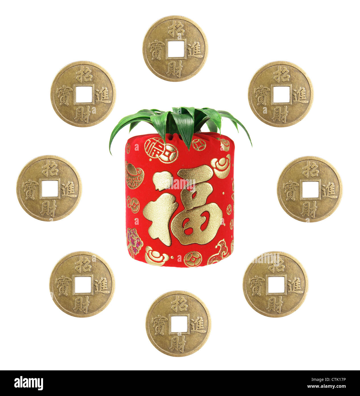 Chinese New Year Decoration with Antique Coins Stock Photo