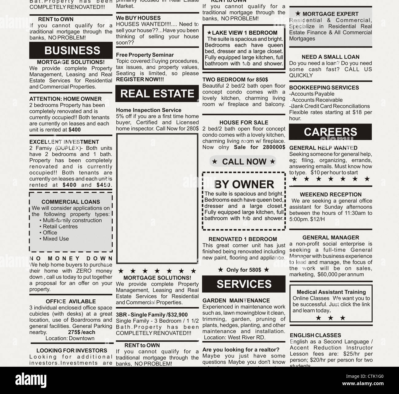 Fake Classified Ad, newspaper, business concept Stock Photo Alamy