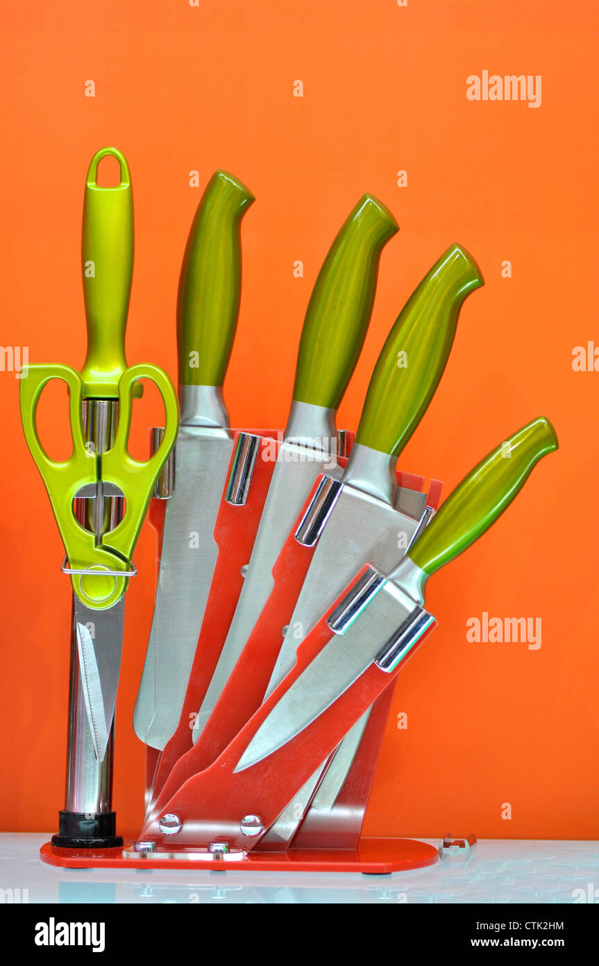 orange knife set collection with different usage Stock Photo Alamy