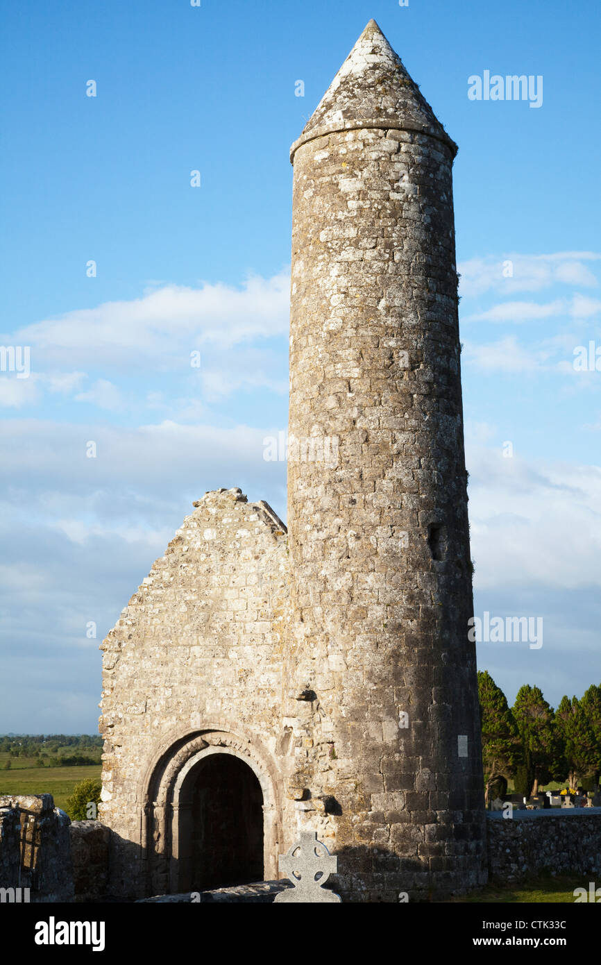 Clonmacnoise Roundtower; County Offaly, Ireland Stock Photo