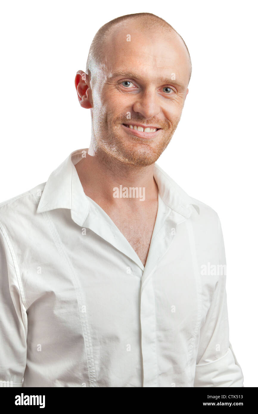 studio portrait headshot white shirt middle aged relaxed professional in studio  isolated against white background Stock Photo