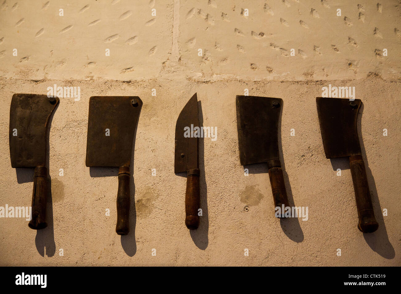 Five historic knives in Chateau de Chenonceau in the Loire Valley of France Stock Photo