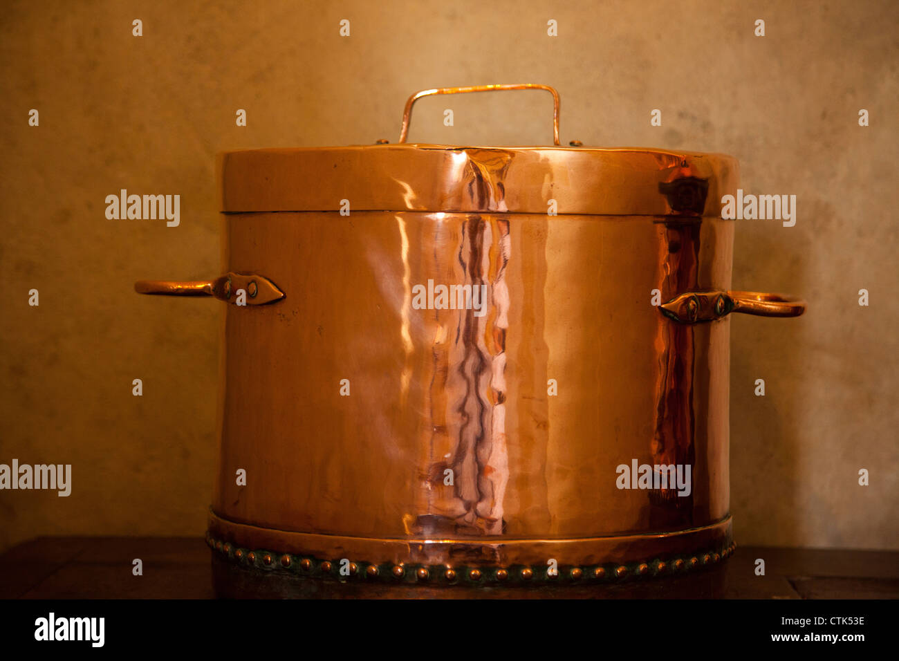 Copper cooking pot in Chateau de Chenonceau in the Loire Valley of France Stock Photo
