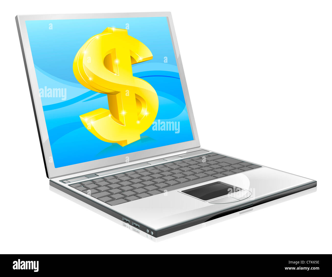 Illustration of laptop computer with dollar sign. Concept for home ...
