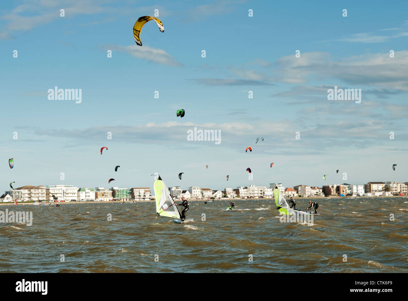 kite surfing and windsurfing in Poole Harbour Dorset UK Stock Photo Alamy