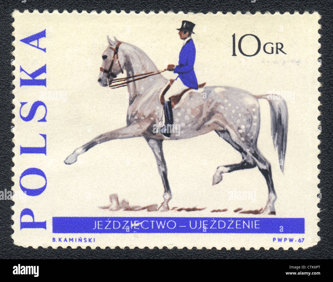 POLAND - CIRCA 1967: A stamp printed in POLAND shows a sports horse for Dressage, series equestrian sport, circa 1967 Stock Photo