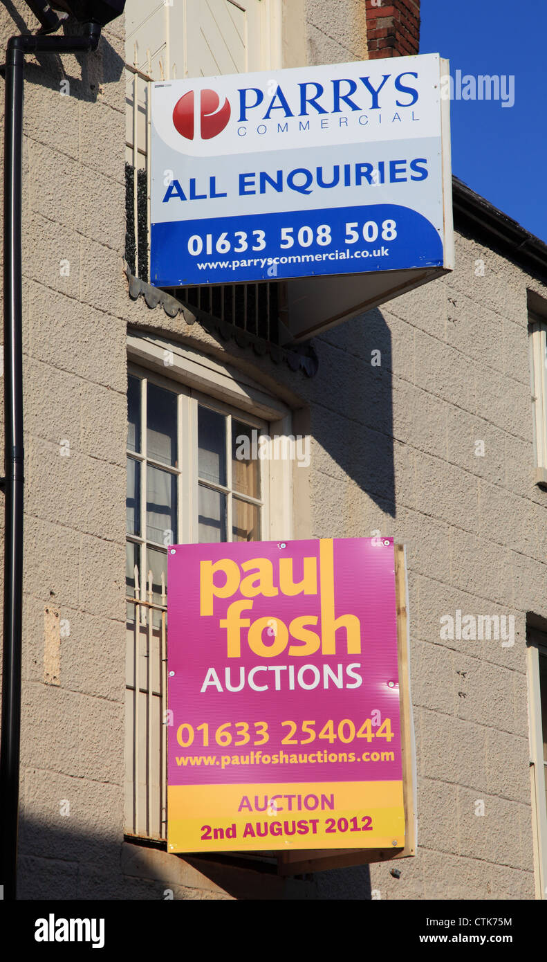 Estate agents signs on commercial premises Monmouth, Wales, UK Stock Photo