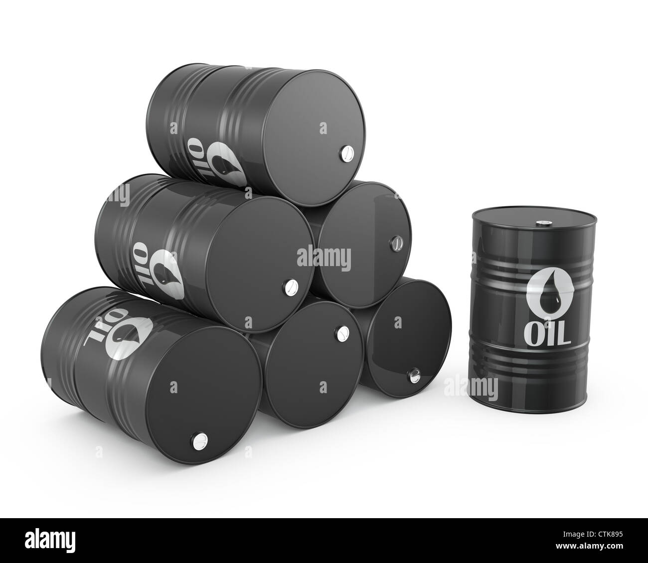 Pyramid of oil barrels and single barrel, isolated on white background Stock Photo Alamy