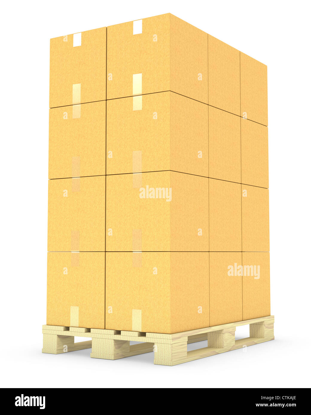 Stack of cardboard boxes on a pallet isolated on white background Stock