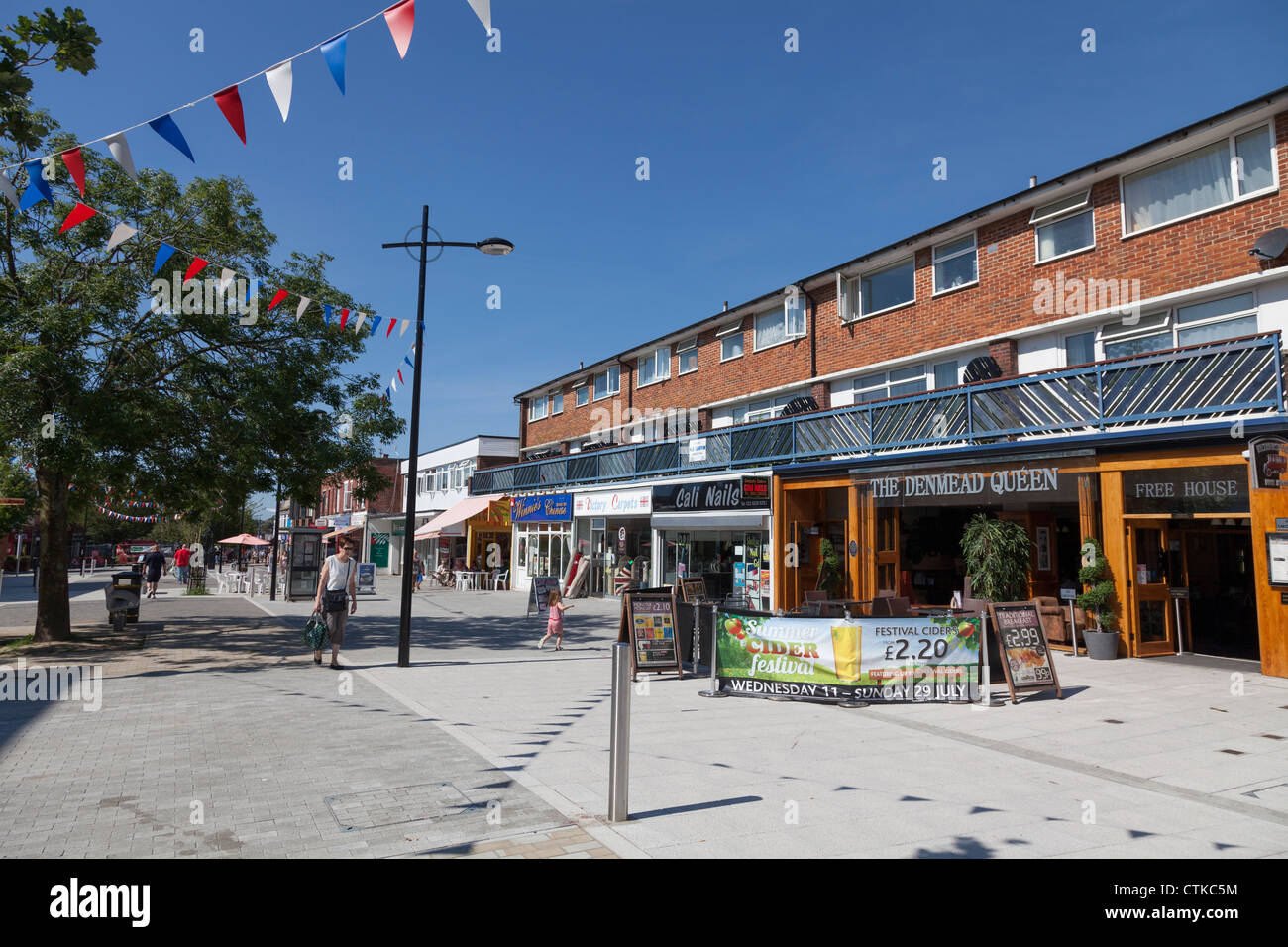 Waterlooville pedestrian zone town centre almost empty of people Stock Photo