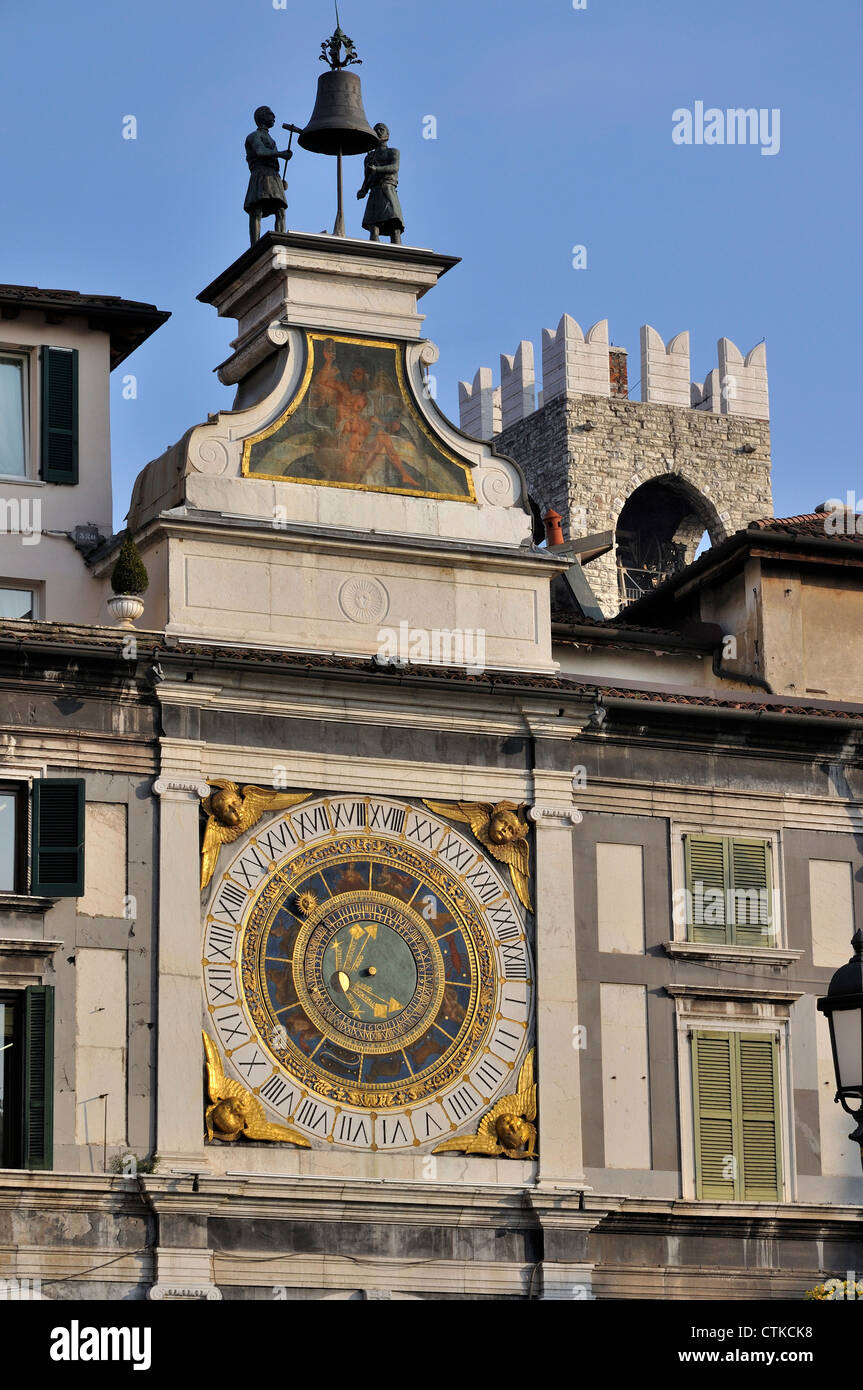 Loggia square wall clock, Brescia Stock Photo