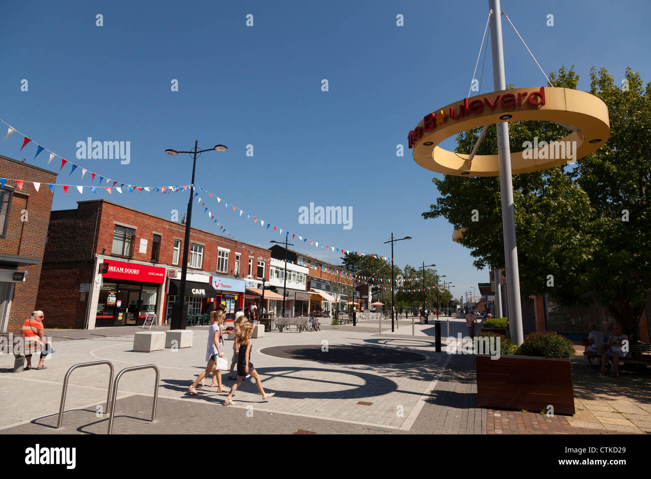 Waterlooville pedestrian zone town centre almost empty of people Stock Photo