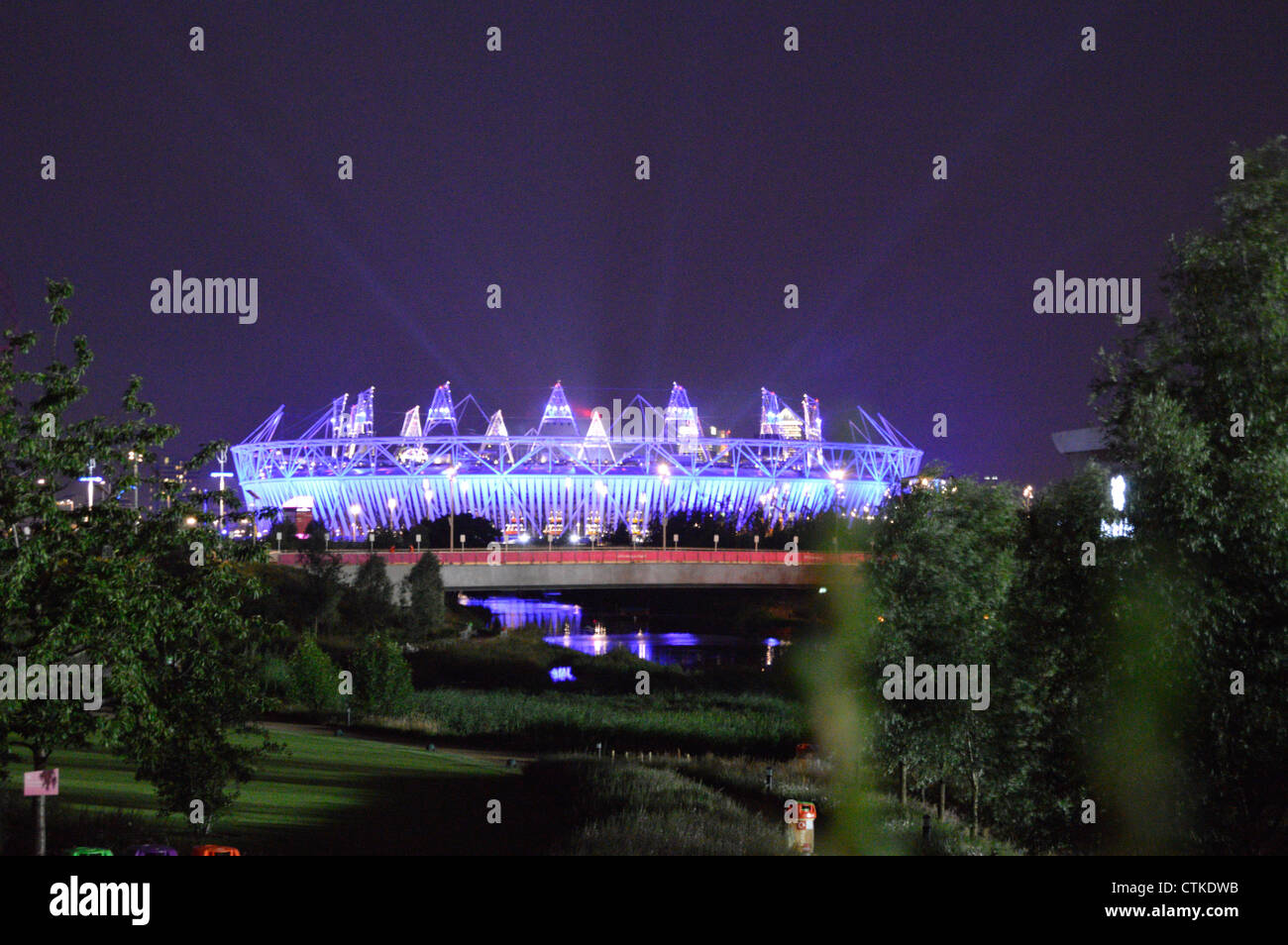 London 2012 Olympic Park on the night of the Opening Ceremony rehearsal Stock Photo