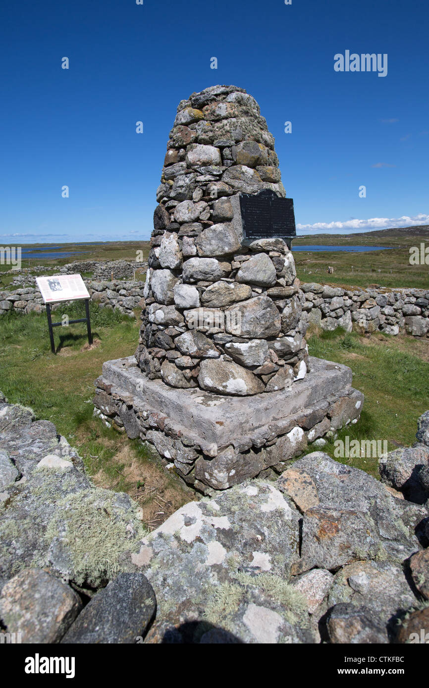 Isle of South Uist, Scotland. The Flora Macdonald remembrance cairn was erected on the foundation of Flora Macdonald’s house. Stock Photo
