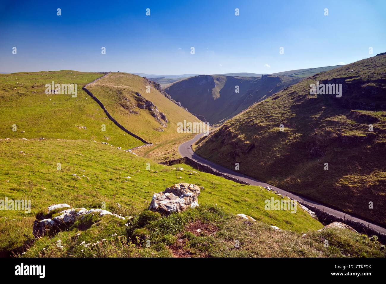 Looking east down Winnats Pass - a limestone gorge - in the Peak District National Park Derbyshire England UK Stock Photo