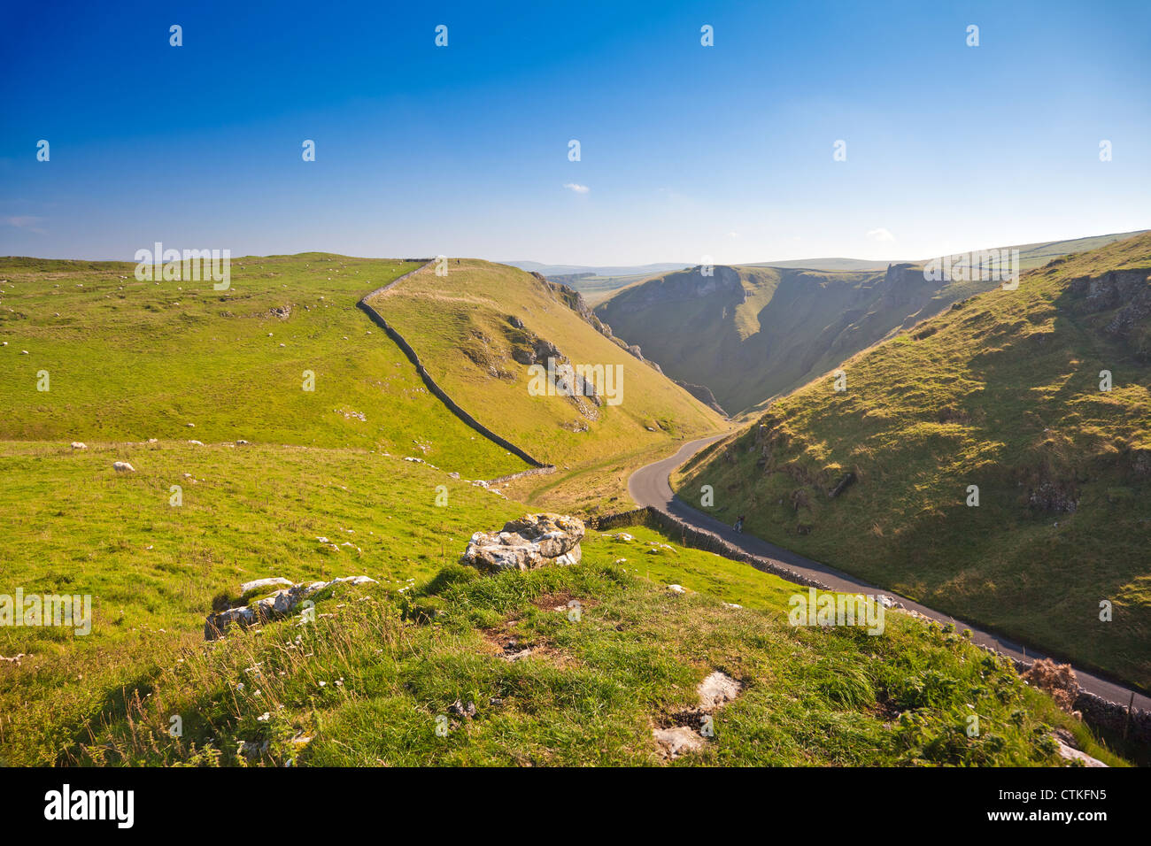 Looking east down Winnats Pass - a limestone gorge - in the Peak District National Park Derbyshire England UK Stock Photo