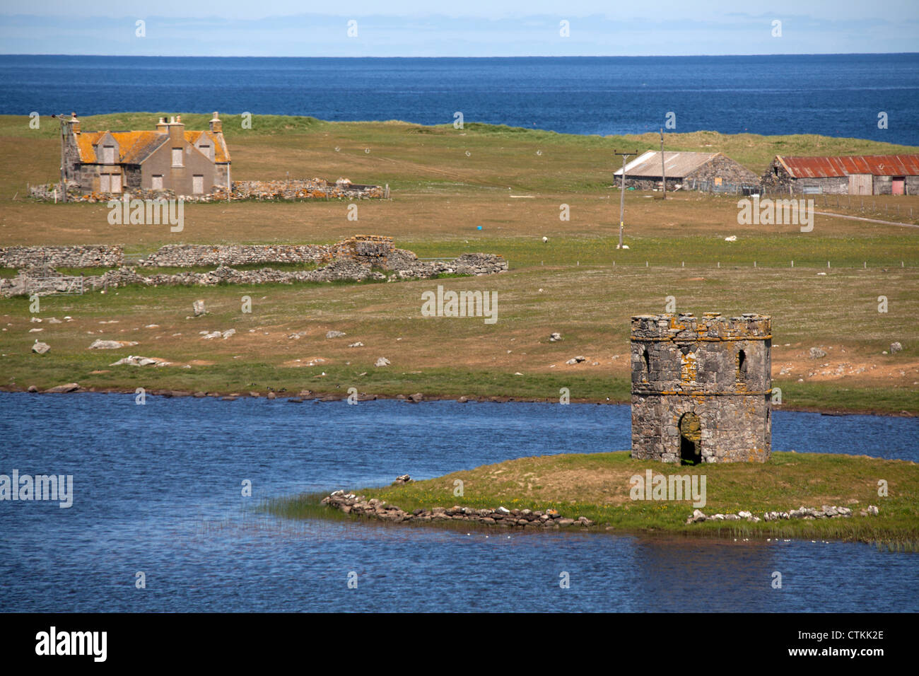Isle of North Uist, Scotland. Scolpaig Tower on Loch Scolpaig in North