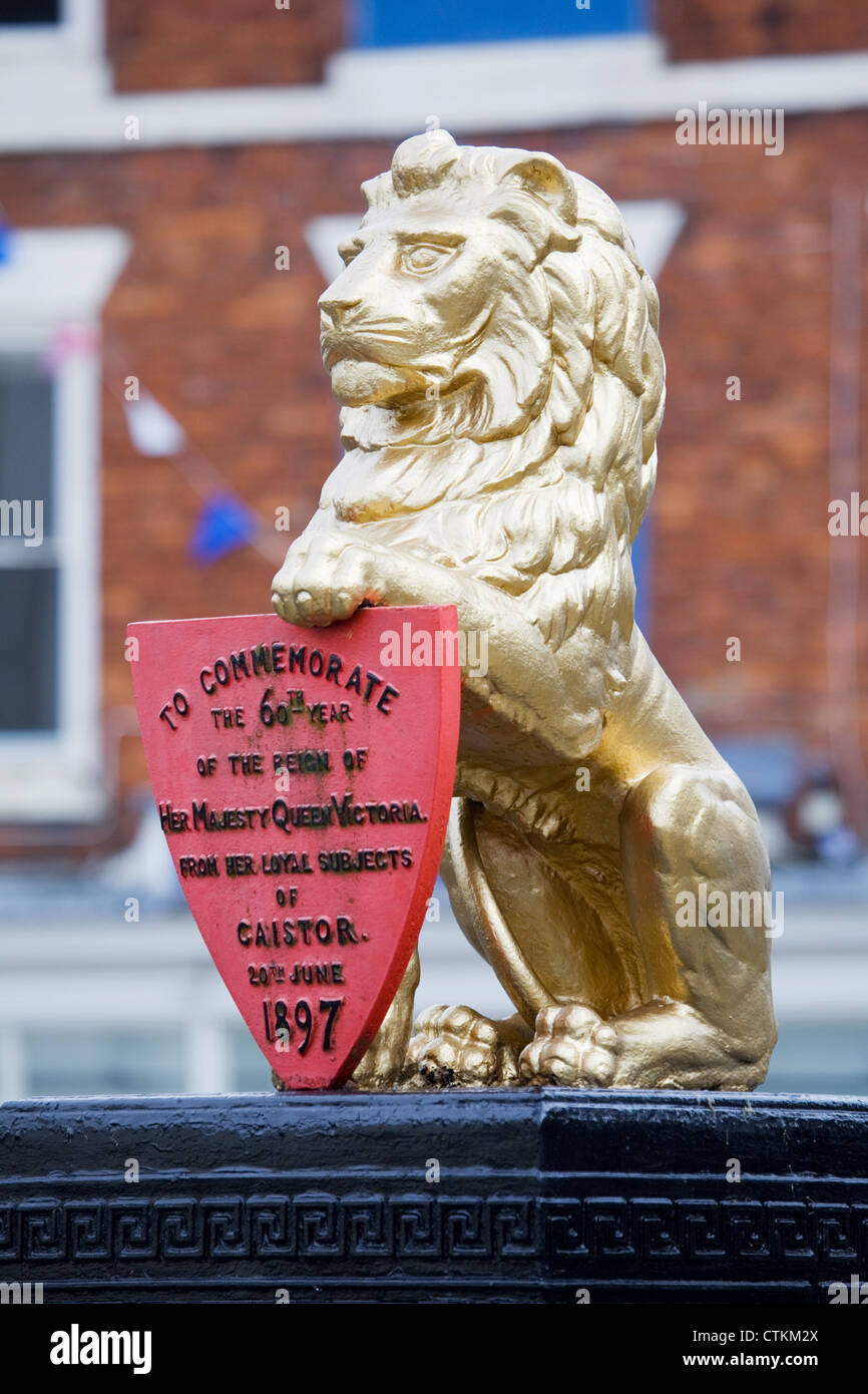 The Lion water pump in the Market Place in the market town of Caistor on the edge of the Lincolnshire Wolds Stock Photo
