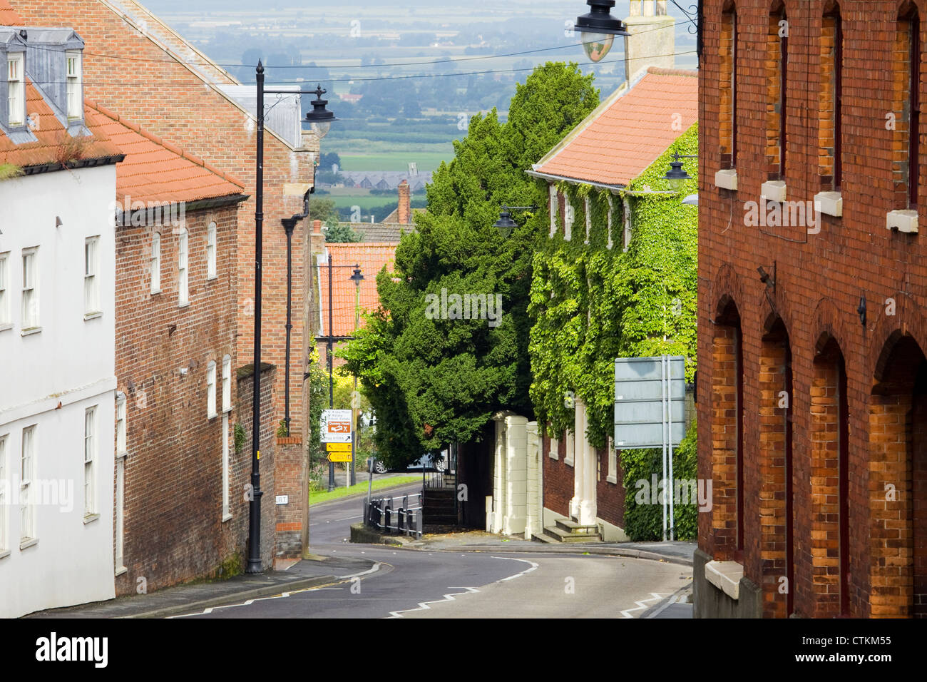 A view down the High Street in the market town of Caistor on the edge