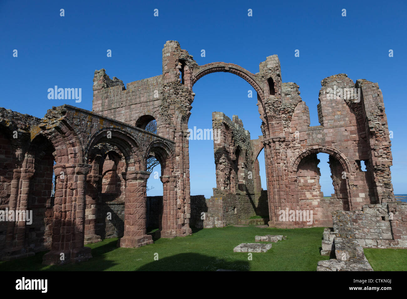 The ruins of Lindesfarne Abbey, Holy Island, Northumberland Stock Photo