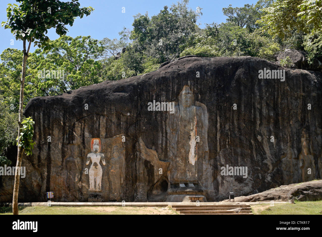 Rock-cut Buddha figures at Buduruwagala, Sri Lanka Stock Photo