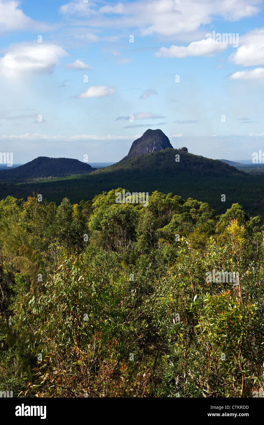 The Glasshouse Mountains in Queensland in Australia Stock Photo