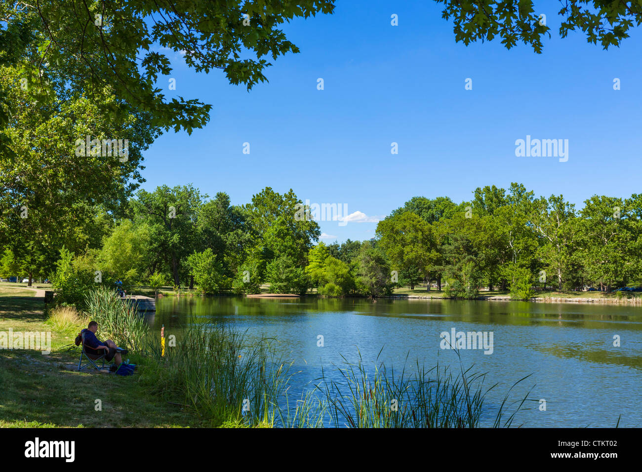 Fishing on Jefferson Lake in Forest Park, St Louis, Missouri, USA Stock Photo