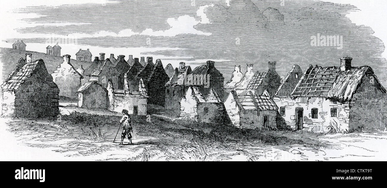 ABANDONED IRISH VILLAGE OF TULLIG, Country Clare, Ireland, about 1853, after it was abandoned following the Irish potato famine Stock Photo