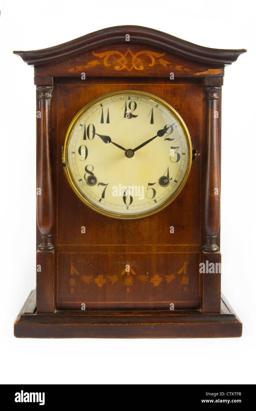 Antique wooden clock on a white background Stock Photo - Alamy