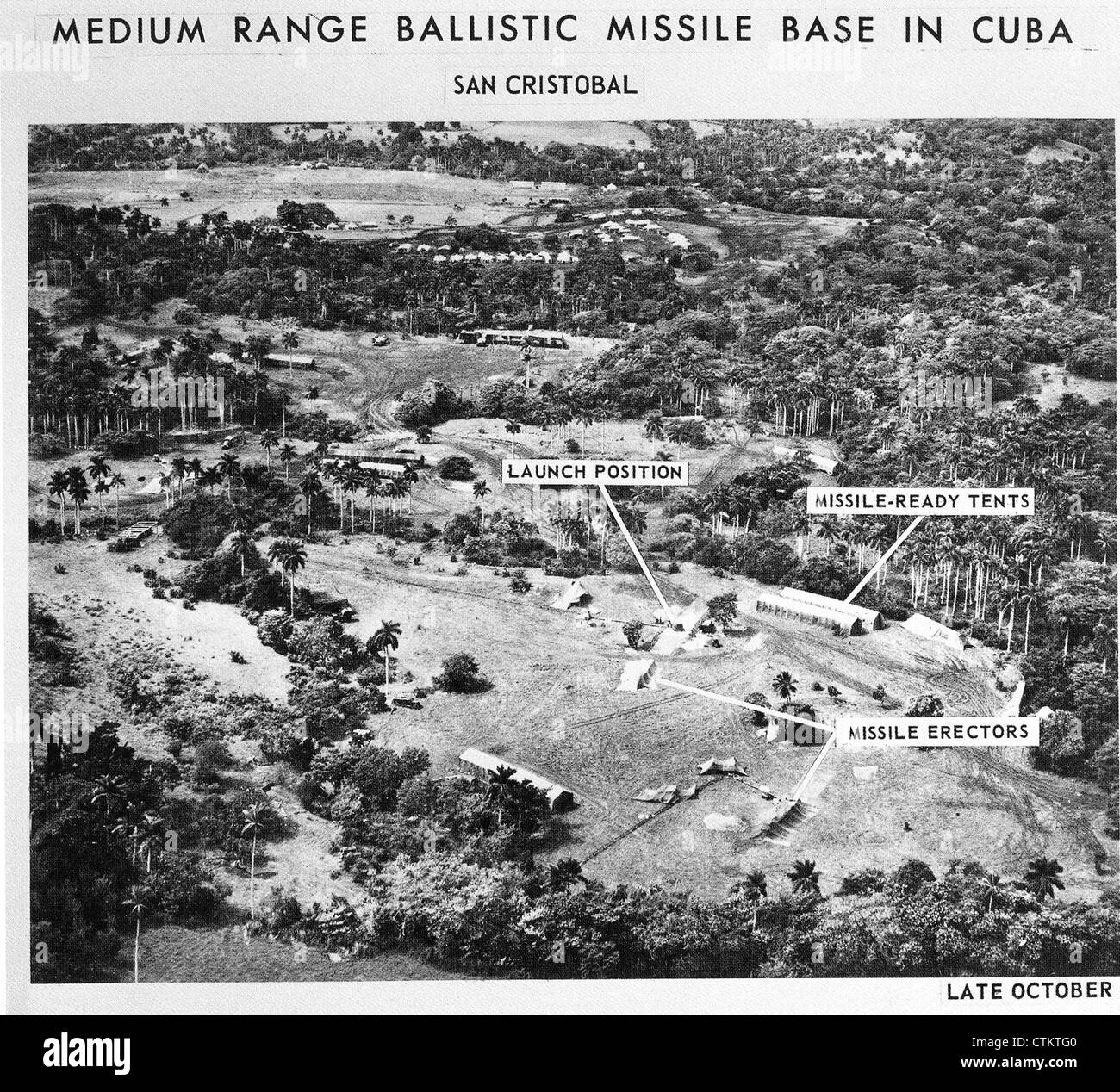 CUBAN MISSLE CRISIS October 1962. US  photograph of Cuban missile site with CIA captions  shown to the UN by Adlai Stevenson Stock Photo