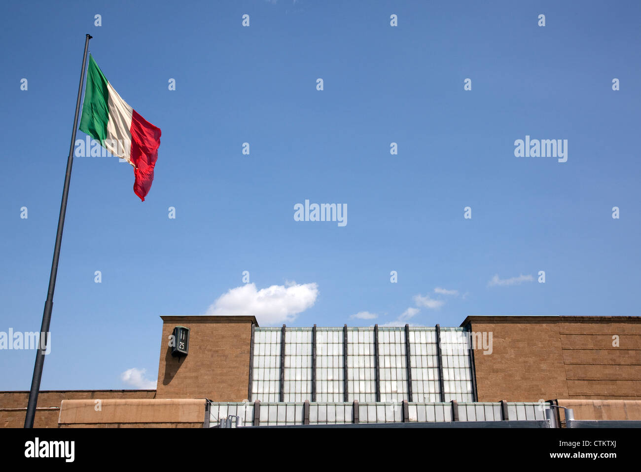 Santa Maria Novella main railway station, Florence, Italy - exterior with flag Stock Photo